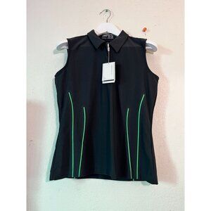 Nike Golf Womens Sleeveless Polo Shirt Medium Black Green Dri-FIT Stretch New